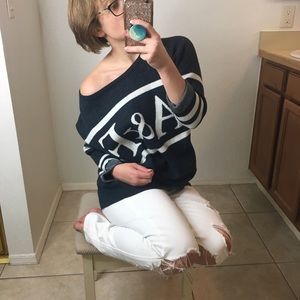 Abercrombie & Fitch Teal and White stripe Sweater